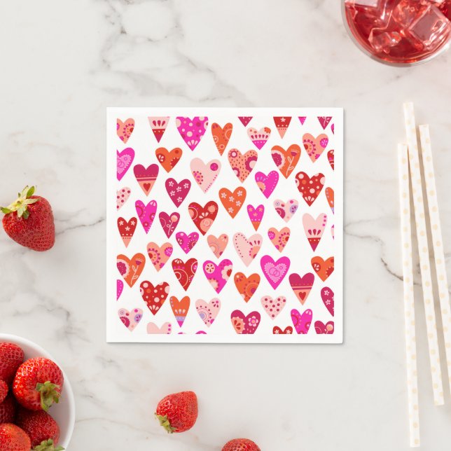Heart Pattern Red Pink Napkin (Insitu)