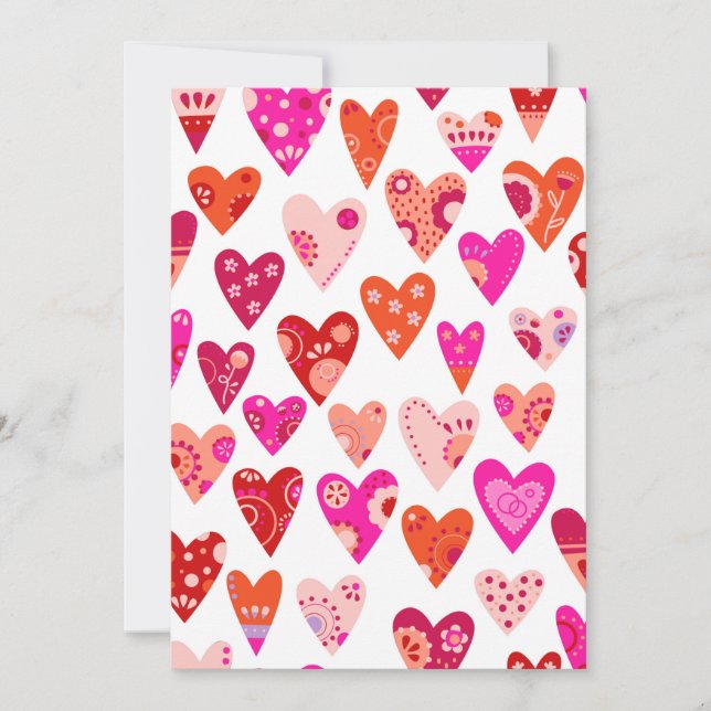 Heart Pattern Red Pink Valentines Holiday Card (Front)
