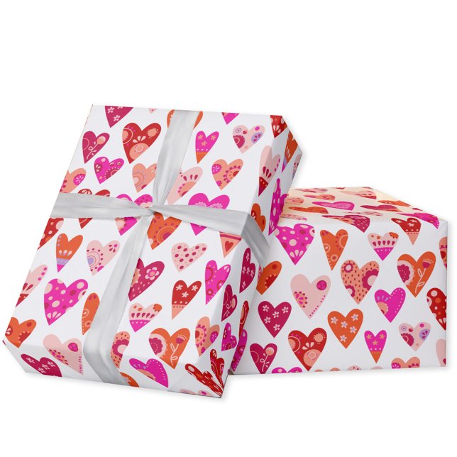 Heart Pattern Red Pink Wrapping Paper (Japandi style red orange and pink heart pattern gift wrapping paper roll)