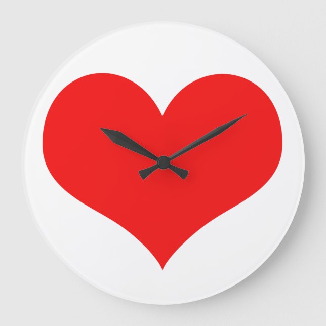 Heart Pattern Red White Cute Valentine's Day Gift Large Clock (Front)
