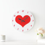 Heart Pattern Red White Cute Valentine's Day Gift Large Clock<br><div class="desc">Printed with cute red heart design on white background! Customise as you wish.</div>