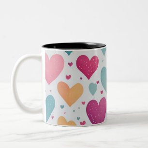 Heart pattern, watercolor colours Two-Tone coffee mug