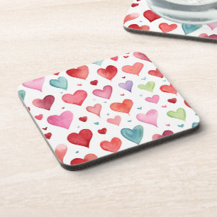Heart Pattern Watercolor Modern Red Pink Blue Coaster