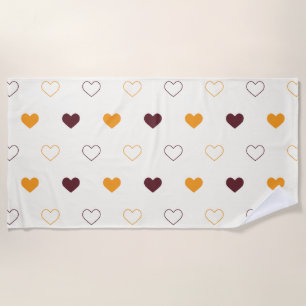 Heart Pattern with Orange & Brown Hearts Beach Towel
