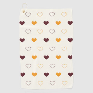 Heart Pattern with Orange & Brown Hearts Golf Towel