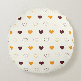 Heart Pattern with Orange & Brown Hearts Round Cushion