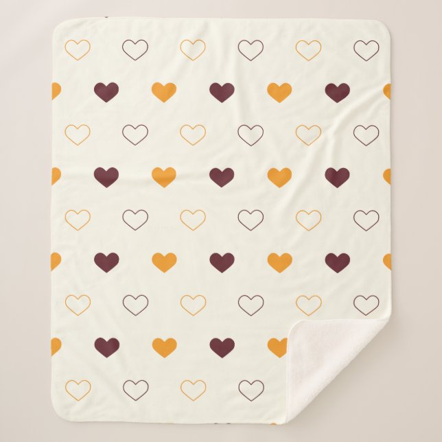Heart Pattern with Orange & Brown Hearts Sherpa Blanket (Front)
