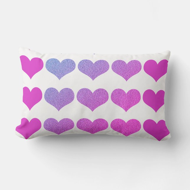 Heart Patterns Pink Purple Glitter Ombre White Lumbar Cushion (Front)
