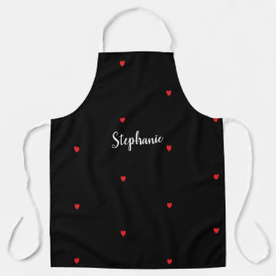 Heart Patterns Red Black Name Template Cute 2023 Apron