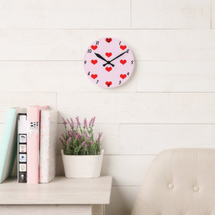 Heart Patterns Red Cute Custom Pink Valentines Day Round Clock