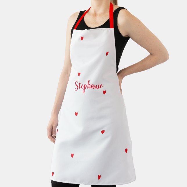 Heart Patterns Red White Name Template Cute 2021 Apron (Insitu)