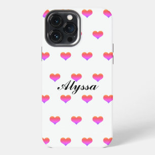 Heart Patterns Valentine's Day Custom Name Pink iPhone 13 Pro Max Case