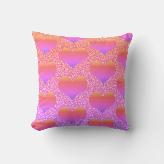 Heart Patterns Valentine's Rose Gold Glittery Cute Cushion (Front)