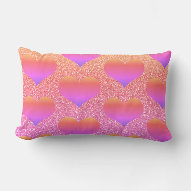 Heart Patterns Valentine's Rose Gold Glittery Cute Lumbar Cushion (Front)