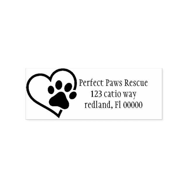 heart Paw Address label 2 Rubber Stamp (Imprint)