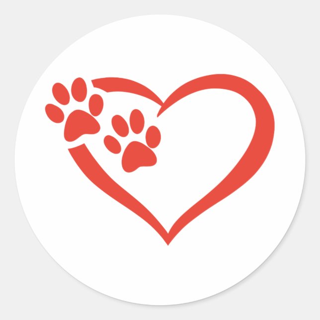 Heart paw in red - Choose background colour Classic Round Sticker (Front)