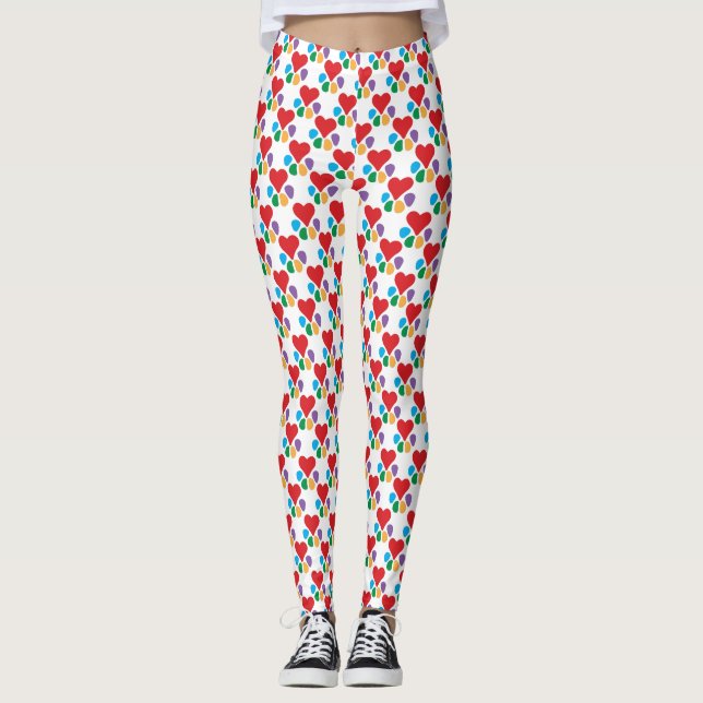 Heart-Paw Pattern Dog Walker Animal Lover Wow! Leggings (Front)