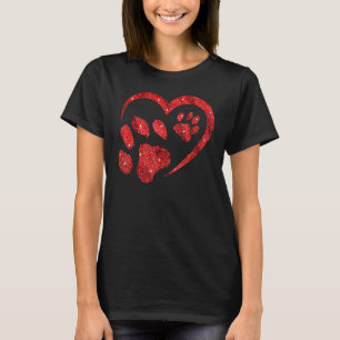 Heart Paw Print Dog Lover Valentines Day Love Girl T-Shirt