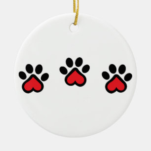 Heart Paw Prints Ceramic Tree Decoration