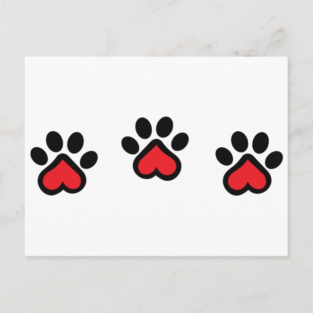 Heart Paw Prints Postcard (Front)