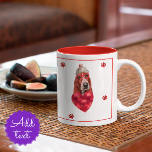 Heart Paws Basset Hound Valentine's Day Gift Dog Two-Tone Coffee Mug