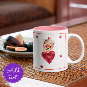 Heart Paws Pomeranian Valentines Day Gift Dog Two-Tone Coffee Mug