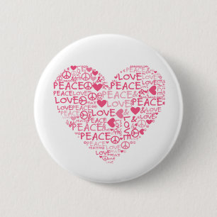 Heart peace & love 6 cm round badge