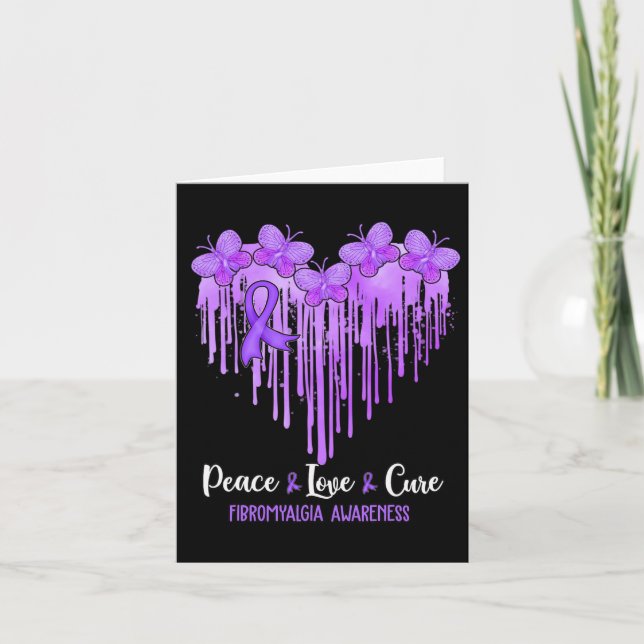 Heart Peace Love Cure Fibromyalgia Awareness  Card (Front)