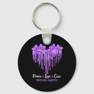 Heart Peace Love Cure Fibromyalgia Awareness Key Ring