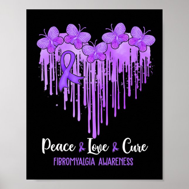 Heart Peace Love Cure Fibromyalgia Awareness  Poster (Front)