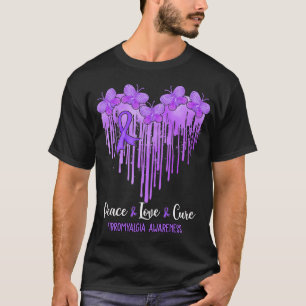 Heart Peace Love Cure Fibromyalgia Awareness  T-Shirt