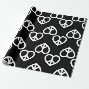 heart peace love retro hippie black valentine wrapping paper