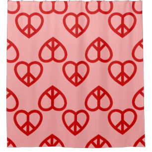 heart peace love retro hippie pink red valentine shower curtain