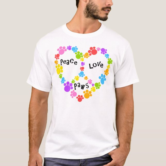 heart peace sign shirt! Rainbow paw prints! T-Shirt (Front)