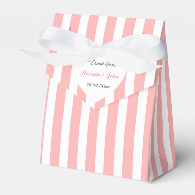 Heart Peach White Stripes Wedding Favor Thank You Favour Box (Front Side)