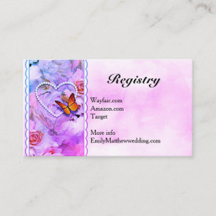 Heart Pearl Pink Floral Butterfly Wedding Gift Enclosure Card