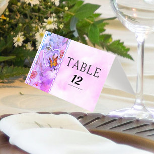 Heart Pearls Pink Floral Butterfly Table Numbers