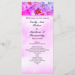Heart Pearls Pink Floral Butterfly Wedding Program Programme