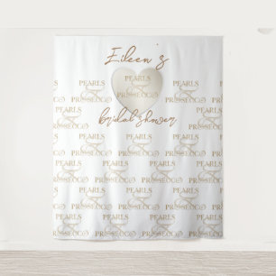 Heart Pearls & Prosecco Bridal Shower Backdrop Tapestry