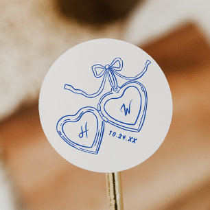Heart Pendant Blue Wedding Engagement Party Favour Classic Round Sticker