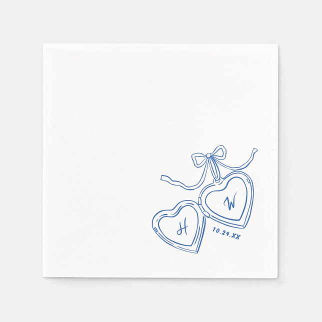 Heart Pendant Blue Wedding Engagement Party Napkin (Front)