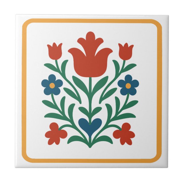 Heart & Petal Floral Folk Art  Tile (Front)