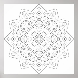 Heart Petal Mandala with Symmetrical Vine Flow Poster
