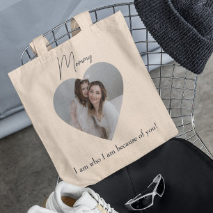 Heart Photo and Text I'm Who I Am Because of you   Tote Bag