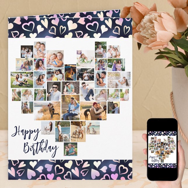 Heart Photo Collage 36 Pic Hearts Any Age Birthday Card (Creator Uploaded)