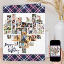 Heart Photo Collage 36 Pic Plaid Any Age Birthday