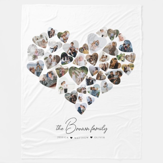 Heart Photo Collage 39 Photos Valentine's Day Fleece Blanket (Front)