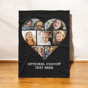 Heart Photo Collage 7 Picture Personalised Black Fleece Blanket