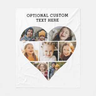 Heart Photo Collage 7 Picture Personalised Fleece Blanket