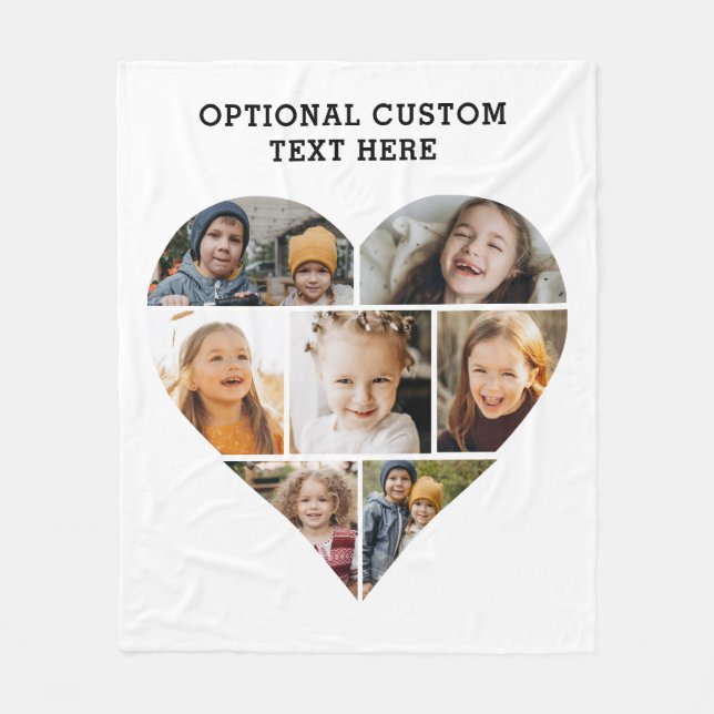 Heart Photo Collage 7 Picture Personalised Fleece Blanket (Front)